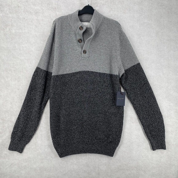 NEW Day & Age Henley Knit Sweater Mens LARGE Pullover Fisherman Waffle Knit Gray - Picture 1 of 15